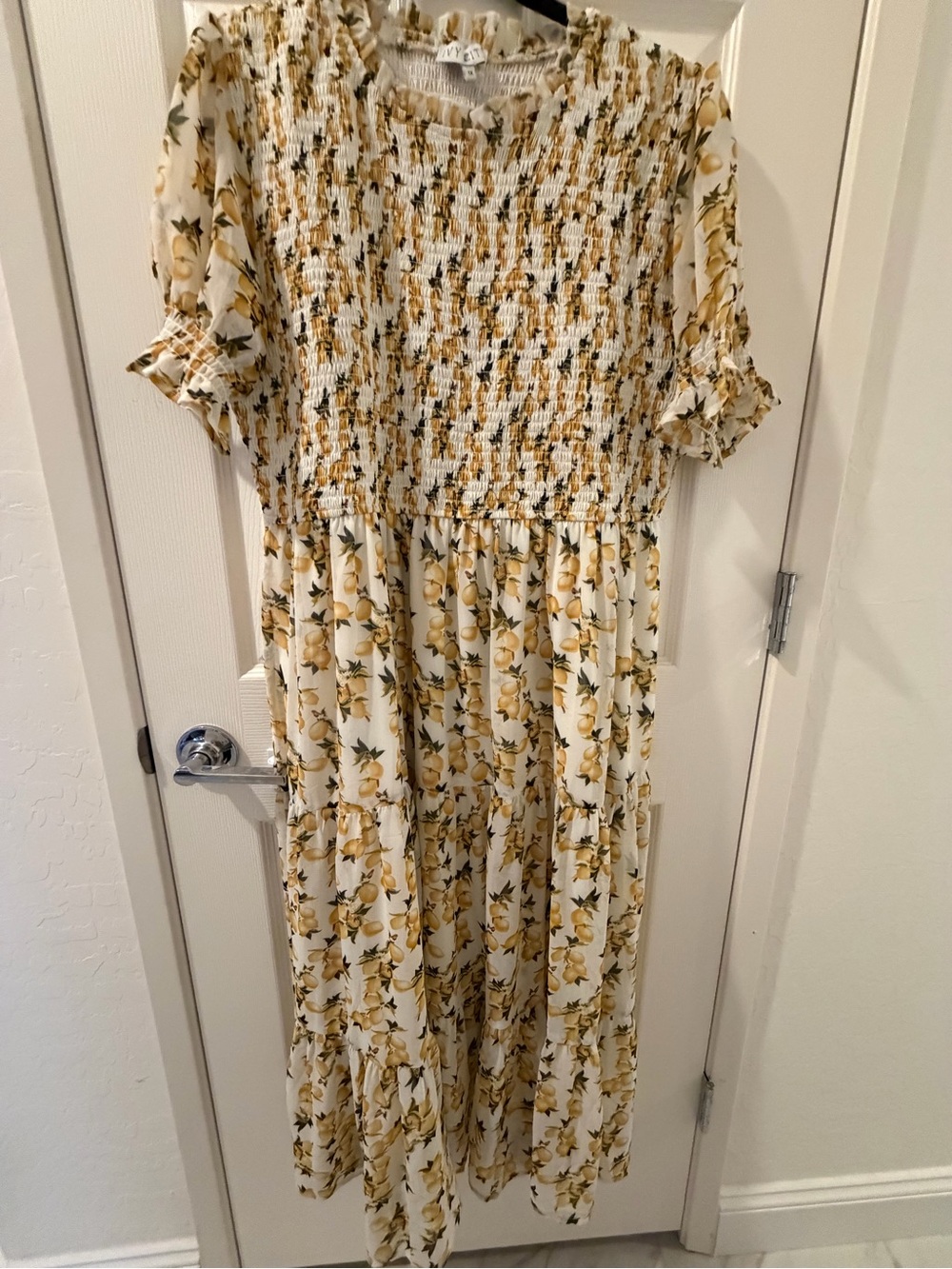 Ivy City Co White Midi Dress with Yellow Lemon Print